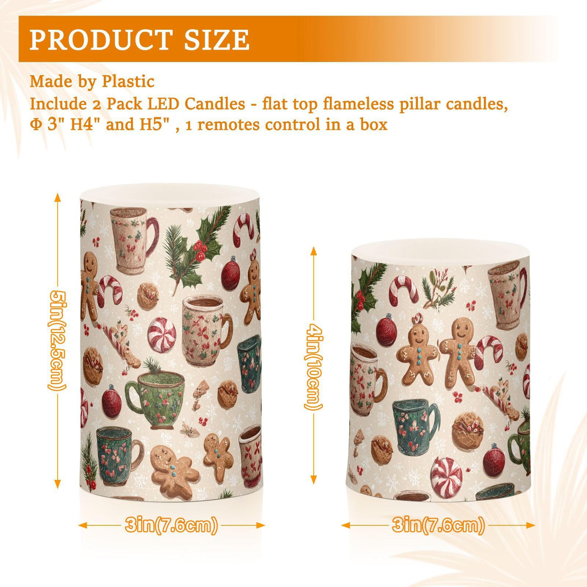 Flameless Candles Battery Operated Winter Hot Drink Candy Cane Flickering Led Pillar Candles With Remote Control Christmas Gingerbread Colour Changing Warm Light Candles For Wedding Halloween Christm