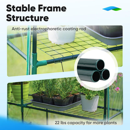 Quictent Greenhouse for Outdoors, Mini Walk-in Portable Flower Garden Plant Kit Outside, Heavy Duty 3 Tiers 8 Shelves Steel Frame & Durable Cover W/ Screen Door & Window, 4.7x4.7x6.4 FT, Clear