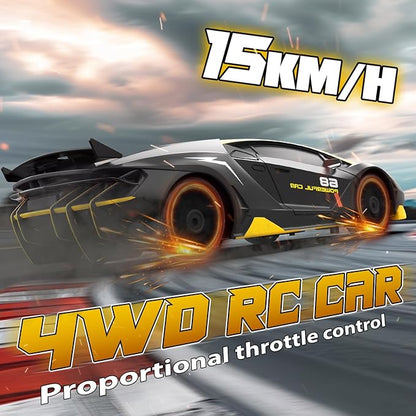 RC Drift Car Remote Control Car 2.4GHz 1/24 4WD 15KM/H High Speed Racing Sport with LED Lights Drifting Tire Toy for Adults Boys Girls Kids Gift 2Pcs Rechargeable Batteries