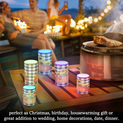 Eionryn Autumn Pumpkins Fall Sunflower Flameless Candles Black and White Buffalo Plaid Battery Operated LED Candles with Remote Timer Electric Candles for Home Party Decor 2pcs