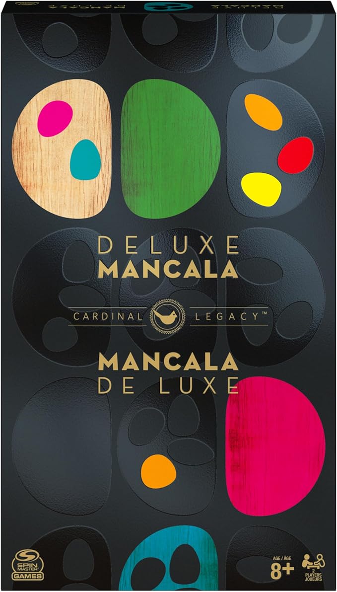 Spin Master Games Legacy Deluxe Mancala Classic Game with Folding Wooden Board &amp Colorful Glass Stones Family Game for Ages 8 &amp Up