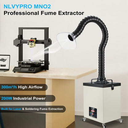 NLVYPRO MN02 Fume Extractor, 200W 300m³/h / 177 CFM, 4-Layer Filter, LED Display, Remote Control, Filter Change Reminder, 2.5" Hose, Wheels, 5 Extra Filters for Laser Engraver, Soldering