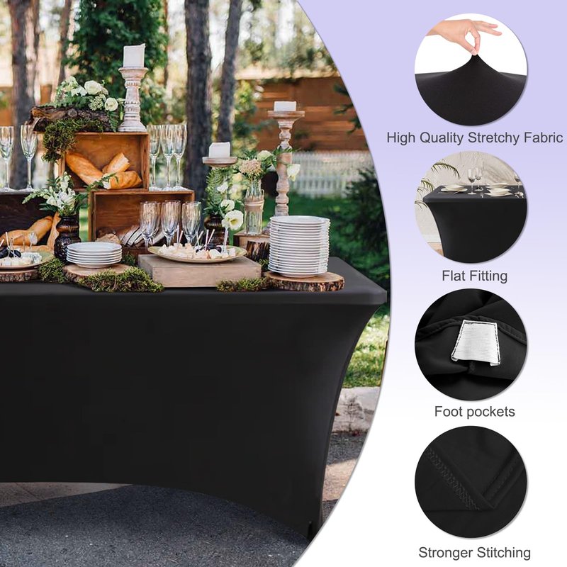 ABCCANOPY 4 FT Black Spandex Table Cover Stretch Fitted Wrinkle Resistant Tablecloth Reuse for Rectangular Folding Table Patry Event Wedding Banquet Protector