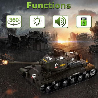 ele ELEOPTION Remote Control RC Tank with Rotating Turret and Sound Tank Toy Gift for Kids Boys Girls 3 4 5 6 7 8 Years Army Tanks Military Toys