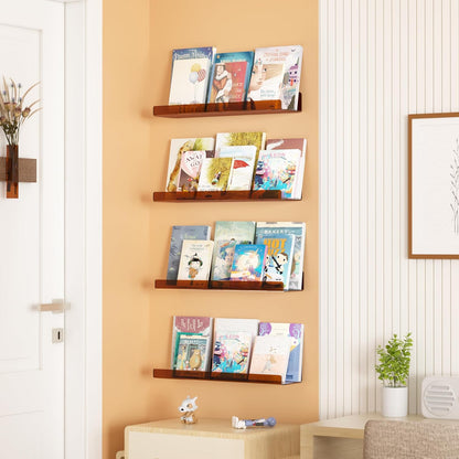 Upsimples Acrylic Wall Shelves - 15" Floating Display Shelf Set for Perfume & Books | Clear Brown, 4 Pack