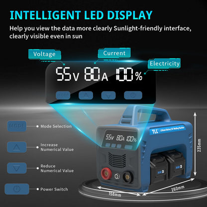 TLL Cordless Welder with 4 Batteries,Battery-Powered Stick/Flux Core Welder,MMA ARC DC Welding Machine, Portable Welder Machine,with LED Display Hot Start Arc Force Anti-Stick (ZW-160)