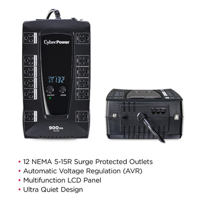 CyberPower AVRG900LCD Intelligent LCD UPS Battery Backup and Surge Protector, 900VA/480W, 12 Outlets, AVR, Compact, UL Certified