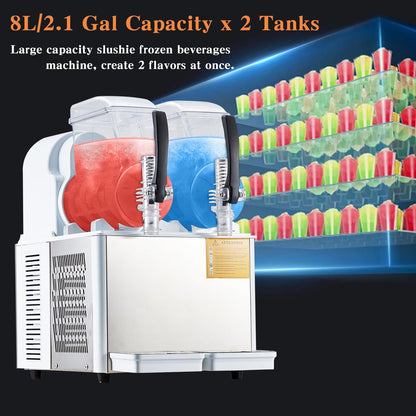 Commercial Slushy Machine, 4Lx2 Double Tank Margarita Machine, Stainless Steel High-Speed Self-Cleaning Frozen Drink Slushie Machine for Bars Restaurants Cafe Home Use