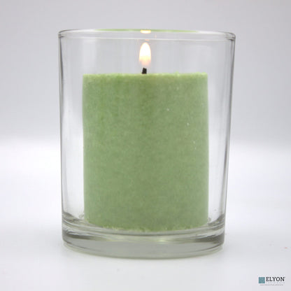18 Green Colored Unscented Wax Votive Candles in Glass Holder, 24 Hours Burn Time