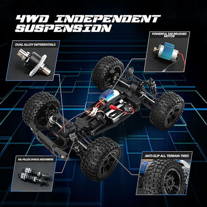 Holyton 1:10 Large High Speed Remote Control Car with LED Shell Lights 48+ KM/H 4WD Offroad Monster Truck for Adults &amp Kids Hobby RC Truck Vehicle 2 Battery Crawler Toy Gift for Boy