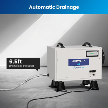 BaseAire Crawl Space Dehumidifier,113 Pint Dehumidifiers with Drain Hose for Basement, Commercial, Industrial, Portable, Auto Defrost, Memory Starting