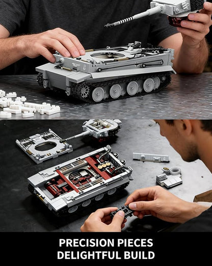 1:28 WW2 Tiger Heavy Tank Army Toy Building Sets 1544 PCS Panzer VI Tiger SO4 Military Vehicle Model Building Kits Collectible Birthday Gifts for Military Fans Adults Men Teen Boys Age 14+