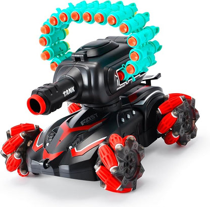 BOKSYUR Rc Car Shoot SoftBulletFits for NerfRc Tank That ShootsBattle ANK with Remote Control Tank That Shoots Foam Darts-Stunts16Foam Darts- Birthday Presents ForKids 7 8 9 10 11 Year Old（red2.0