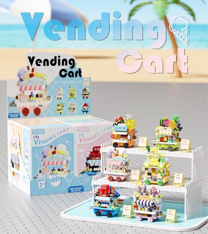 6 Set Food Stand Selling Cart Building Toy Block Set City Street View Collection Home House Decoration