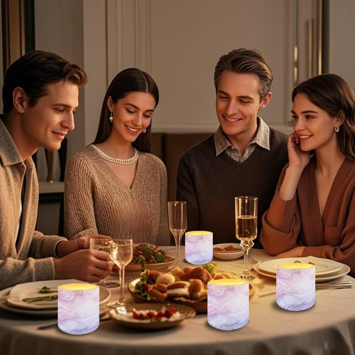 Cozeyat Lilac Marble LED Candles Set of 4 Battery Powered Flameless with Remote Timer Dancing Flame Waterproof for Home Table Garden Decoration