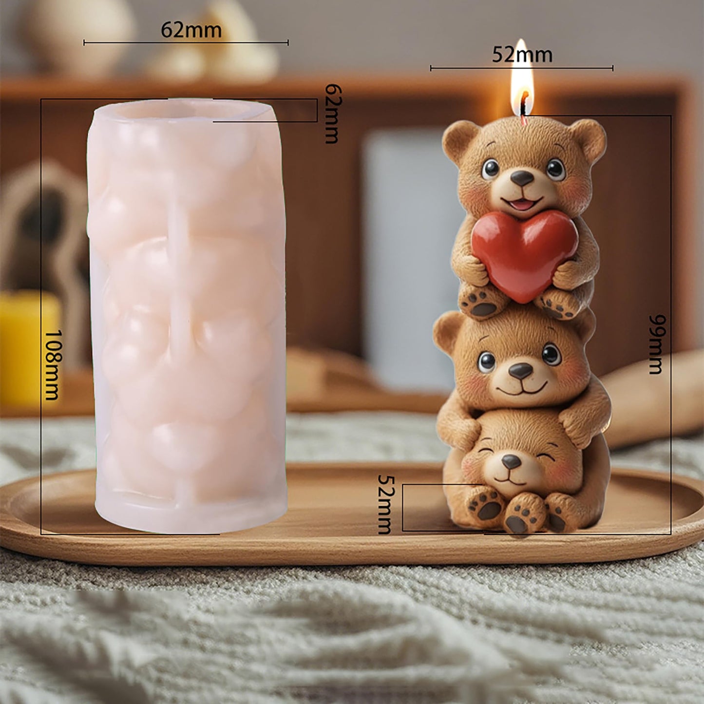 Rose Bear Heart Cylinder Silicone Wave Spiral Candle Mold - Silicone Resin Casting Molds for Candle & Resin & Soap Craft Supplies