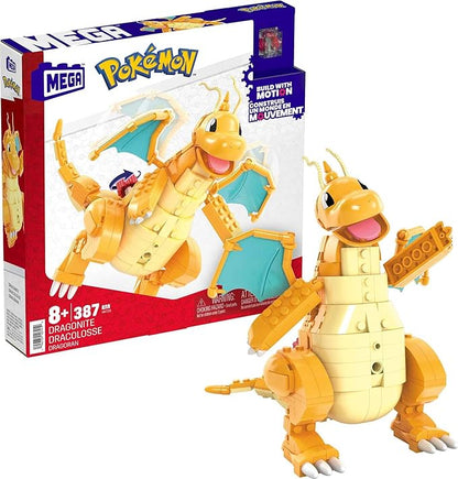 MEGA Pokemon Action Figure Building Toys for Kids Dragonite with 388 Pieces and Wing Flapping Motion Age 9+ Years Old Gift Idea