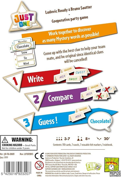 Just One Party Game - Cooperative Word Guessing Fun for Friends and Family! Ages 8+ 3-7 Players 20 Minute Playtime Made by Repos Production