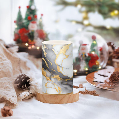 ALAZA White Grey Gold Marble Textures Flameless Candles, LED Pillar Candles with Remote Timer, Battery Operated Candles Set of 2