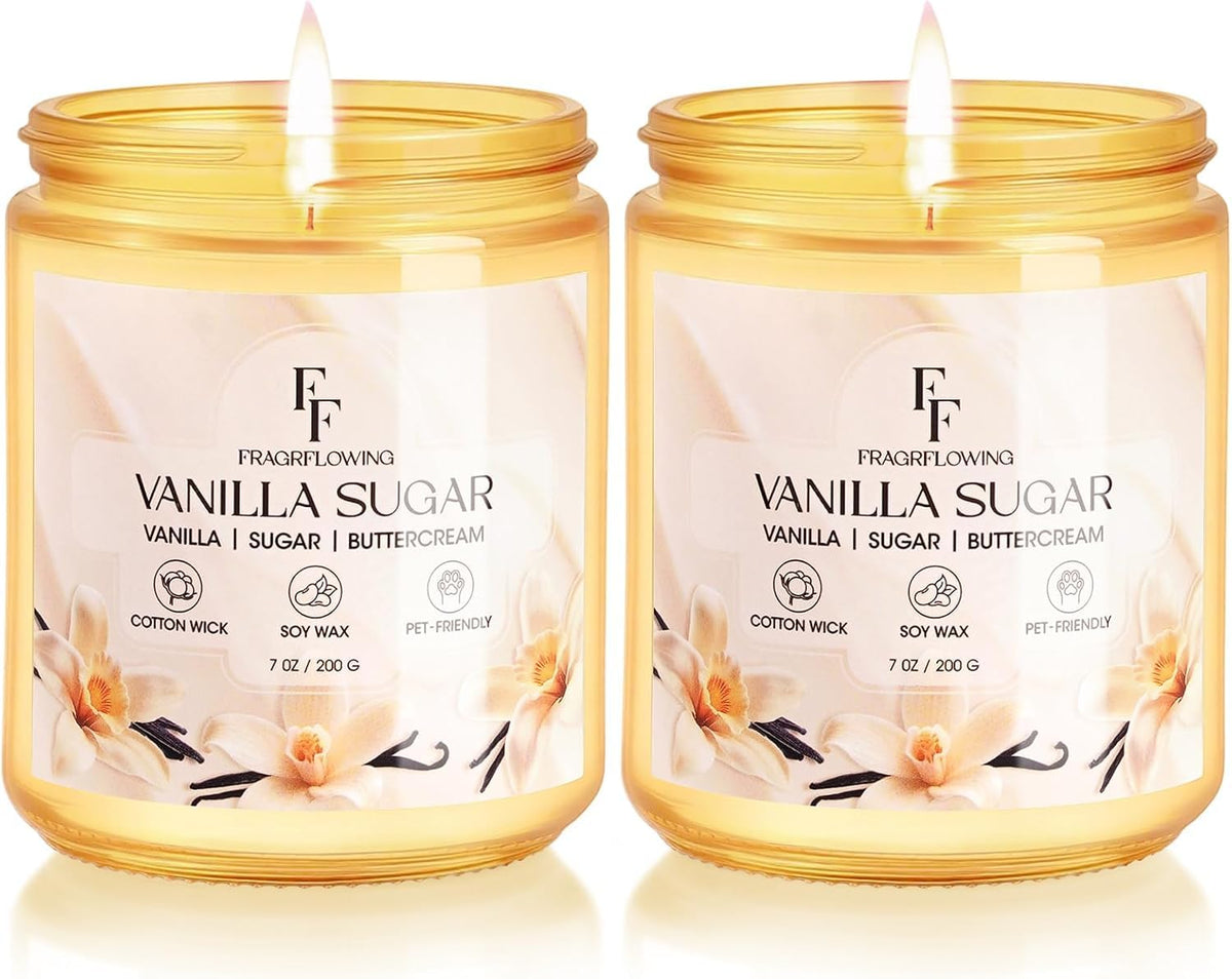 Vanilla Sugar Scented Candle, Natural Soy Wax Jar Candle for Home Scented, 100-Hour Burn Time Gifts for Women Men, 7 oz (2 Pack)