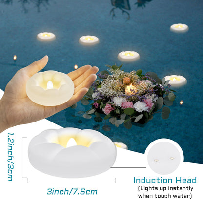 12PACK Flameless LED Floating Candles, 3'' Battery Operated Plastic Flickering Waterproof Tealights for Cylinder Vases, Centerpieces at Wedding, Party, Pool, Holiday (Warm White)