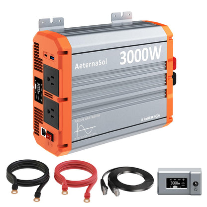 3000W Pure Sine Wave Inverter 12V DC to AC 110/120V, RV Inverter with Remote, Solar Battery Inverter 12V Inverter for Power Outage Off-grid Shed,2 Big AC Outlets,USB&USB-C 30W,2 LCD Screens,Surge6000W