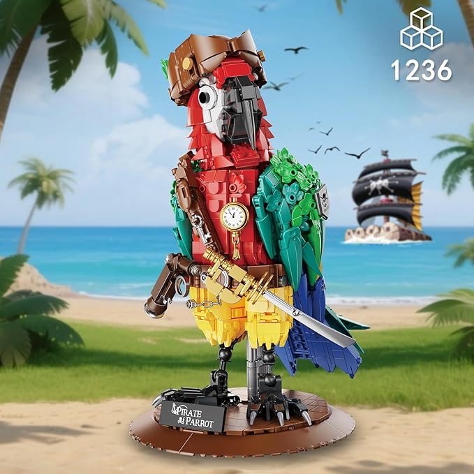 Pirate Parrot Flowers Building Set 1236PCS Parrot Creative Bird Model Home Deocr and Office Art Gift for Teens Boyfriend Adults 14+ (Compatible with Major Brand)