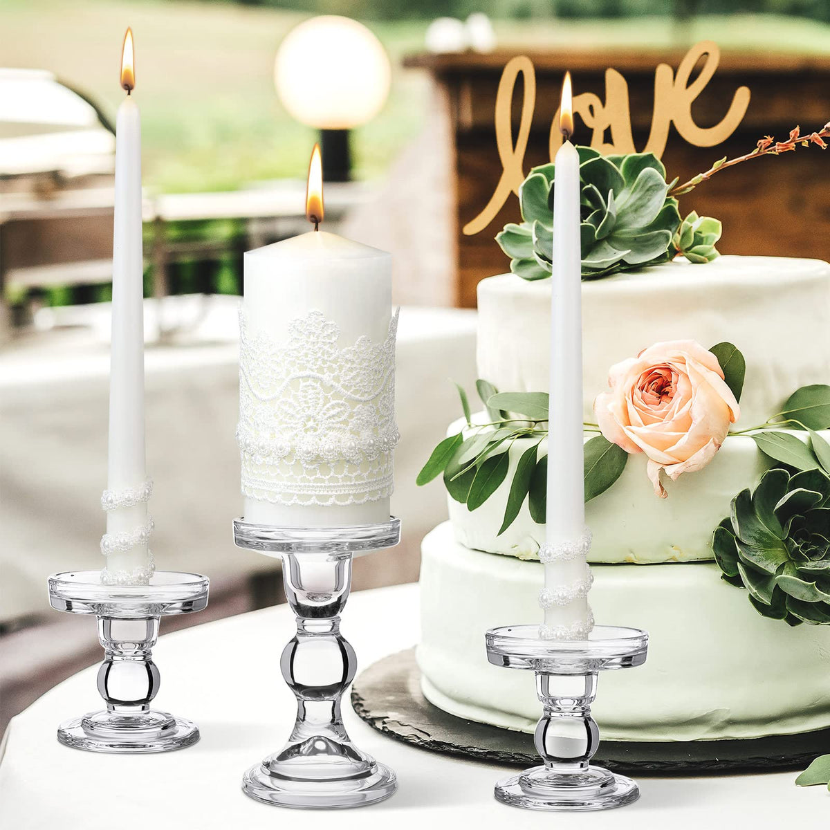 Irenare Unity Candles with Holder for Wedding Ceremony Wedding Decortions Accessories Glass Candle Holder Pillar Candle for Formal Events Church(Classic Style)