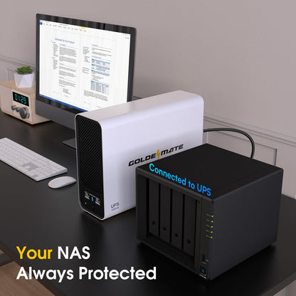 GOLDENMATE 1000VA/800W Lithium UPS Battery Backup and Surge Protector, Sinewave UPS System with LiFePO4 Battery(230Wh), Updated Pro Ver. with USB Communication Port, 8 Outlets, LCD Display, White
