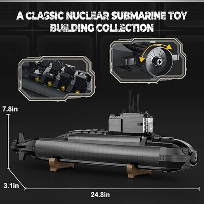 Strategic Nuclear Submarine Toy Building Blocks Set for Adult Kids WW2 Historical Military Battleship Model Kit with Light Home Office Decor Collection Gift for Men Boys Teens 14 16+ (1498cs)