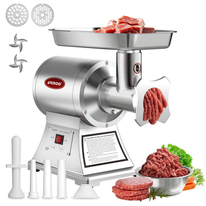 ARINOO Commercial Meat Grinder #12, 0.9HP Heavy Duty Stainless Steel Industrial Meat Mincer w/2 Blades & Meat Pusher,Electric Meat Grinders for large batches home butchering, or small farm processing