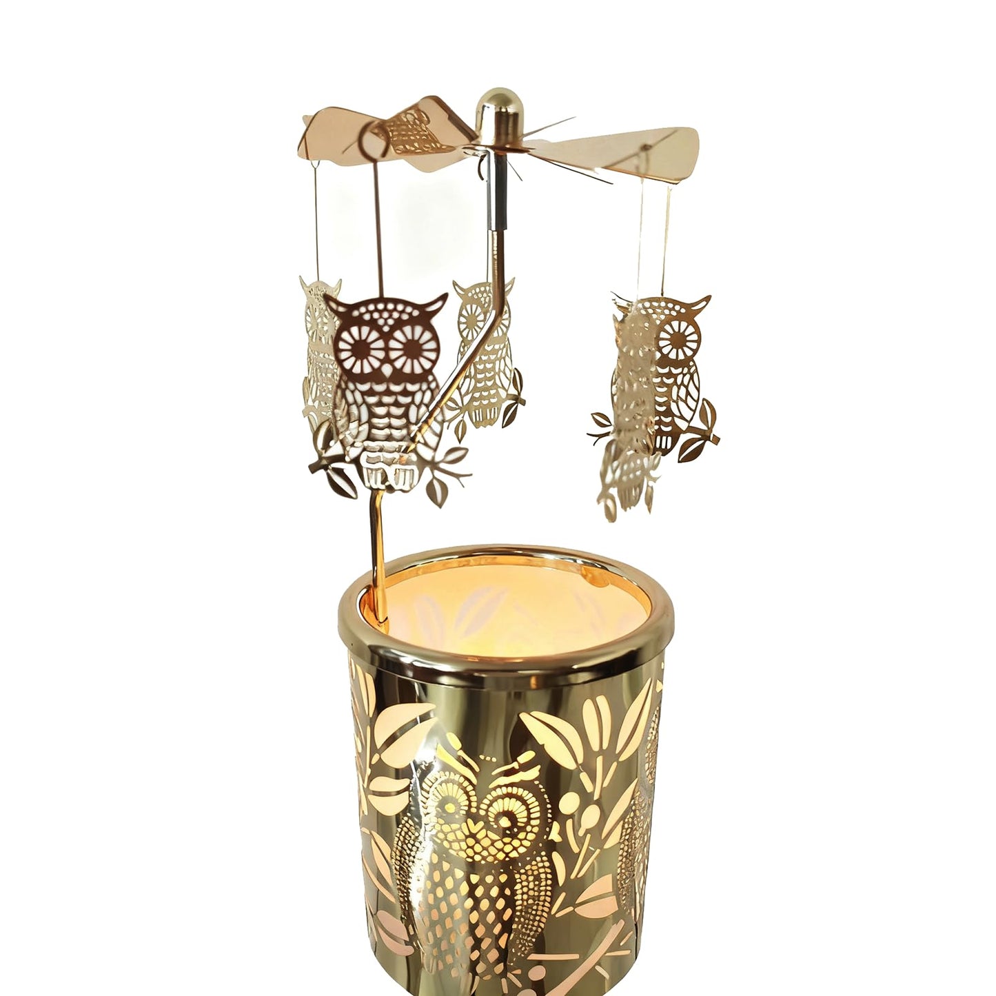 Carousel Rotary Candle Holder Spinning Birthday Gifts for Women, Mom, Wife, Girlfriend, Sister, Her, Metal Windmill Tea Light for Female Friends (Gold owl)