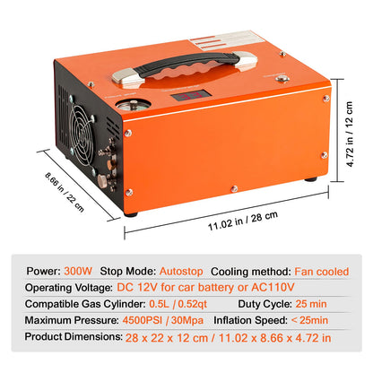 PCP Air Compressor 4500Psi/30Mpa, 300W Oil-Free Fast Fill Pump with Auto Shut-Off, Dual Power 12V DC & 110V AC, Built-in Fan, Portable Air Pump Paintball, Air Rifle, Airguns HPA Tanks