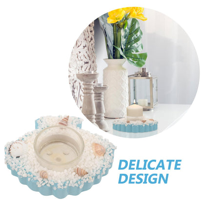 Amosfun Mediterranean Shell Candle Holder Nautical Beach Style Candlestick Decoration Romantic Ocean Themed Home Décor Table Centerpiece