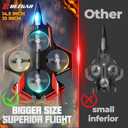 BEZGAR Brushless RC Plane with Camera | 2.4GHZ Remote Control Airplane 6-axis Gyro Drones for Kids RC Helicopter 360°Flip Jet Fighter for Beginners with LED Navigation Lights and Two Batteries