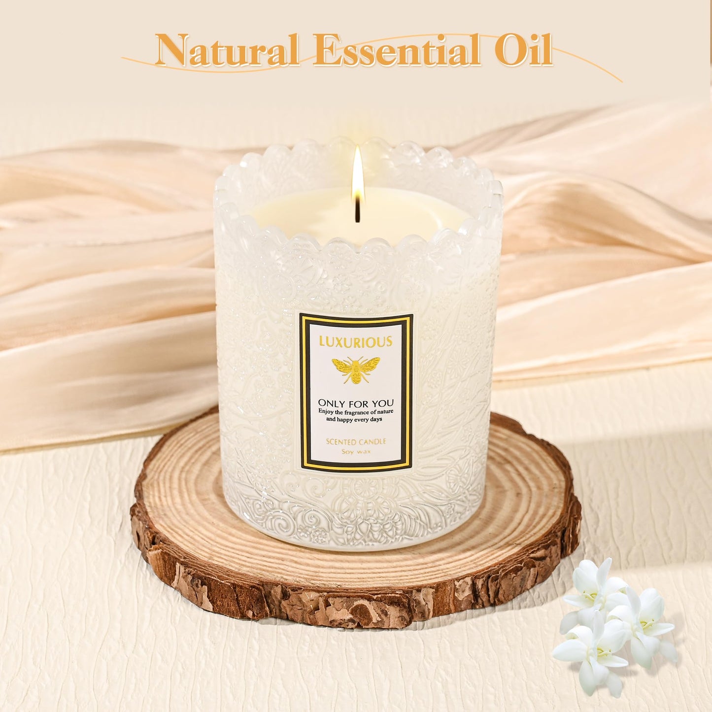 Gardenia Scented Candle, Candles for Home Scented, Gardenia Candle, Luxury Jar Candle for Women, Candles Gifts for Women, Natural Soy Wax, 7 oz 40 Hours