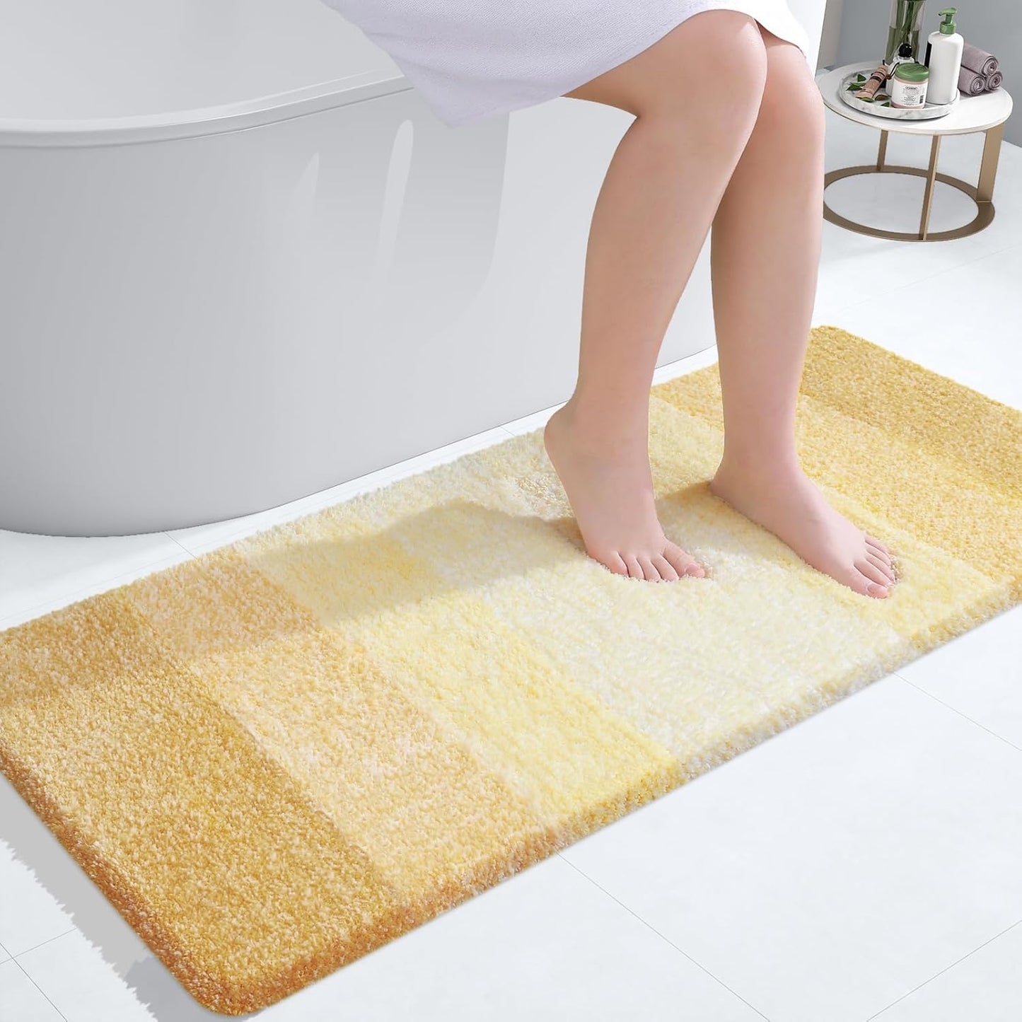 OLANLY Large Bath Rug - Extra Soft Microfiber, Quick Dry & Washable | 40x24 Inches, Light Yellow