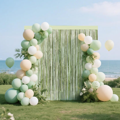 4 Packs Sage Green Foil Fringe Curtain, Light Green Glitter Metallic Tinsel Backdrop for Boho Birthday Wedding Bridal Baby Shower Engagement Martini Party Decorations Supplies