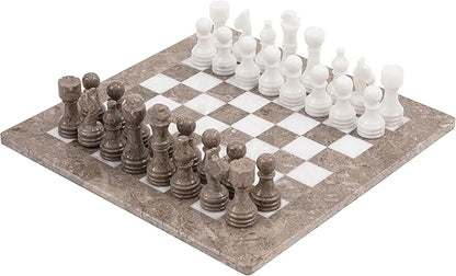 Radicaln Marble Chess Set 15 Inches Handmade Grey Oceanic and White Classic Board Game Ideal Chess Games for Adults Luxury Marble Chess Boards &amp Pieces for Gifts