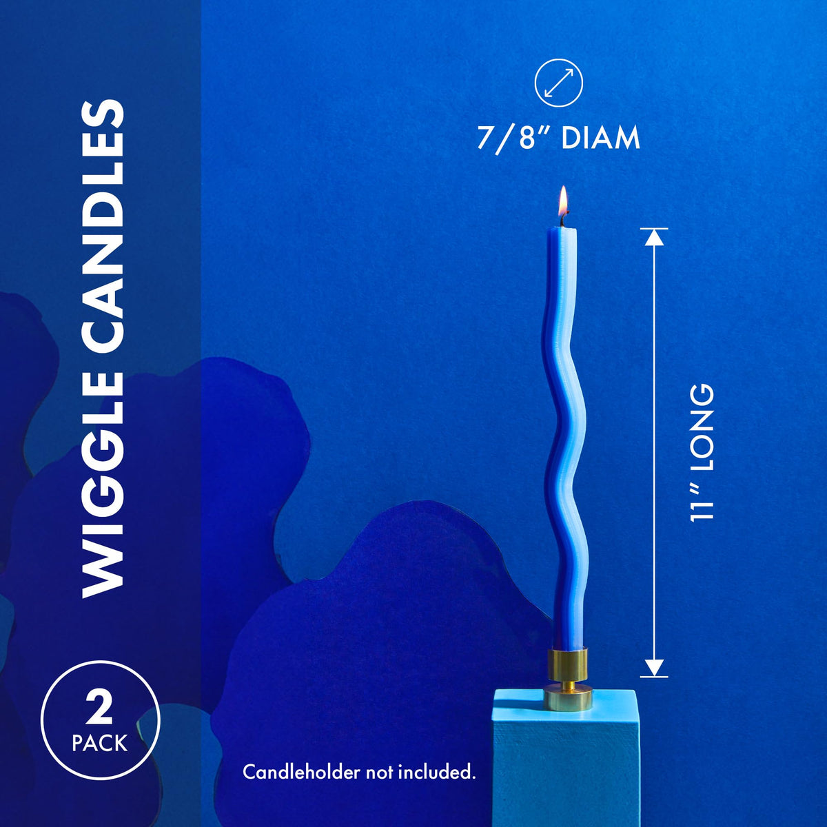 Wiggle Candles (2 Pack) - Joyful Dancing Design Taper Candlesticks | Bright Colors | 7/8” diam x 11” Length | Designed by Lex Pott | Made in USA (Blue)