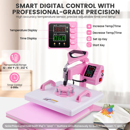 Whubefy Heat Press 15x15 inch 8 in 1 with 30OZ Tumbler Press, Slide Out 360° Swing Away Digital Shirt Press Machine, Industrial-Quality Heat Transfer Sublimation for T-Shirt/Tumbler/Mug/Hat/Cap/Plate
