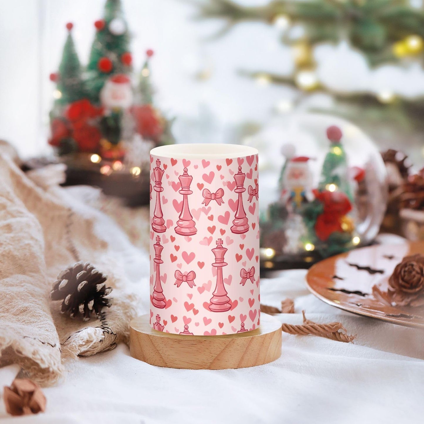 ALAZA Chess Bow Love Heart Flickering Flameless Candles Pillar Led Candles Battery Operated Candles with Remote and Timers Set of 2