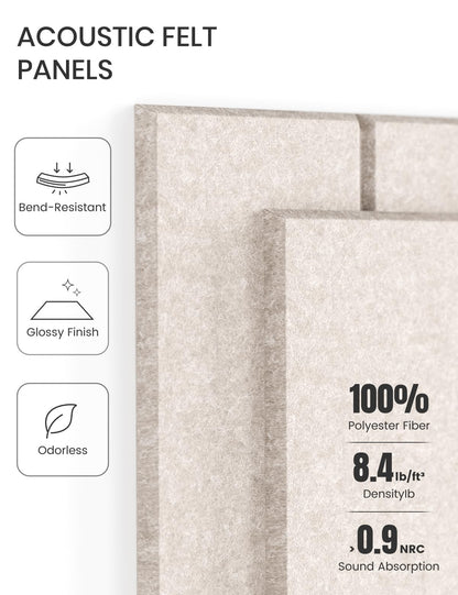 Felt Bulletin Board Tiles -28"x18" with 40 Adhesive Tabs, Cork Board Alternative for Office Decor, Push Pin Board Wall Organizer 6-Pack (Oatmeal)