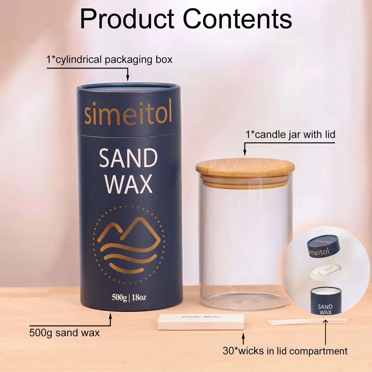 simeitol 18oz Scented Candle Sand Wax, Apple & Clove Scented Pearled Candles with a Glass Jar, Long Lasting with 120 Hours, Refillable Candle Sand with 30 Wicks for Mom/Home Decor/Holiday Gift/Relax