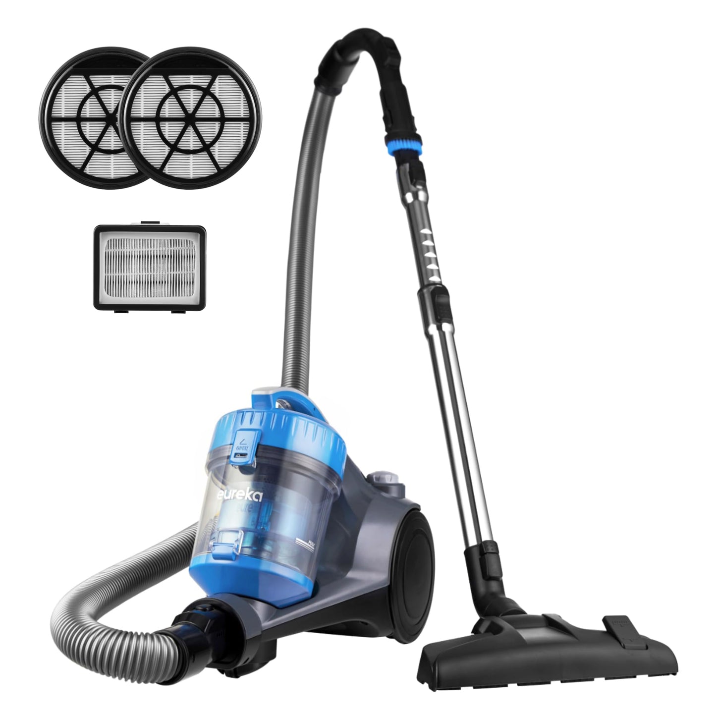 Eureka Bagless Canister Vacuum Cleaner, Lightweight Vac for Carpets and Hard Floors, w/Filter, Blue, Whirlwind NEN110B