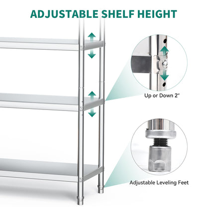YITAHOME NSF Stainless Steel Shelves, 60"*18"*60" 4 Tier Storage Shelf, Heavy Duty Shelving for Kitchen Garage Office Restaurant Warehouse, 201 Bright Silver