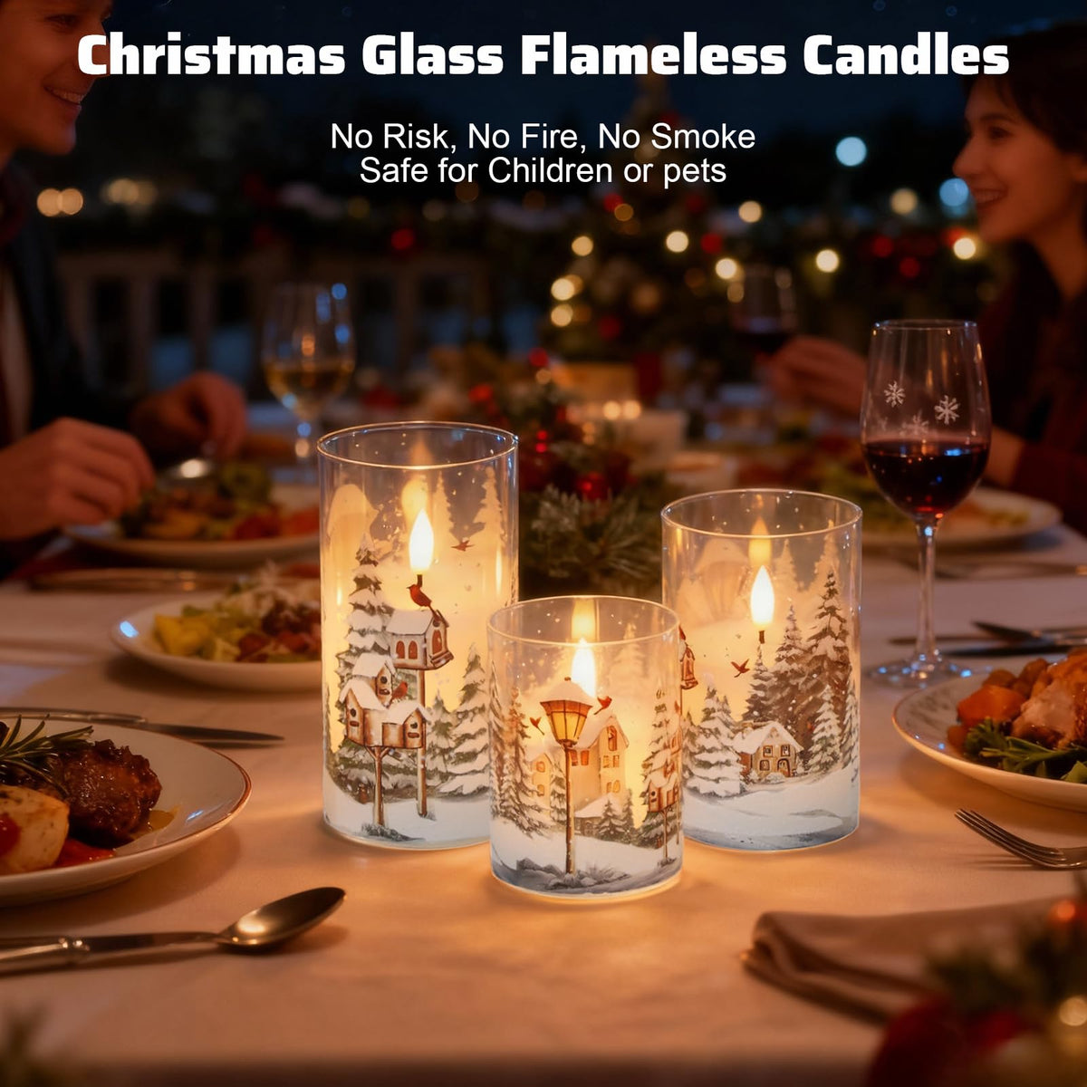 Wondise Red Bird Glass Flameless Candles with Remote Timer, Battery Operated Real Wax 3D Wick LED Flickering Pillar Candles for Christmas Decoration Thanksgiving Holiday Gift