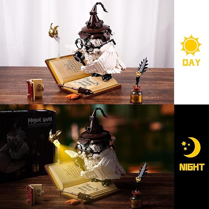 Ideas Magic World Owl Building Set Compatible with Lego Animal MOC Potter Toy with 1162 PCS Collectible Harry Bird Model with Light Effect for Adults Fans for Boys and Girls Aged 8+