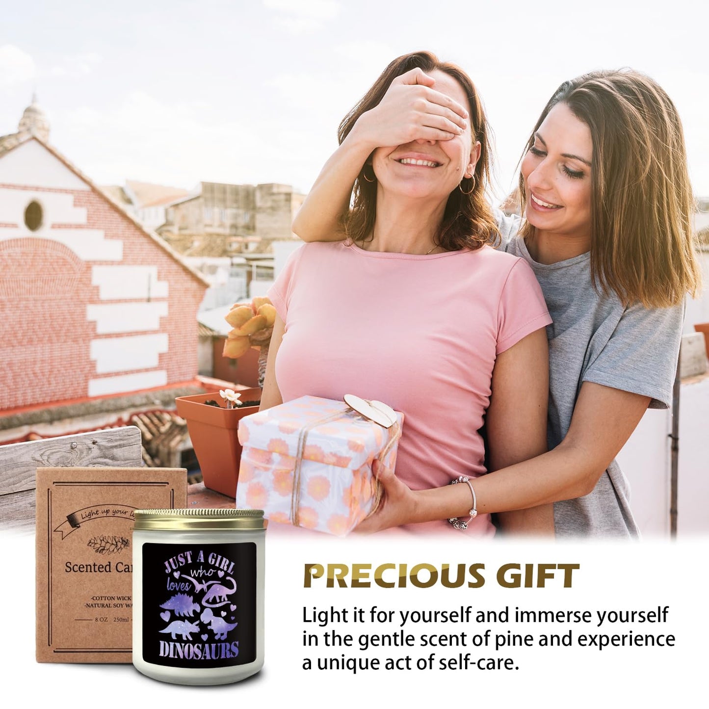 CIOJUNE Dinosaur Gifts, Dinosaur Gifts for Girls Women, Gifts for Dinosaur Lovers, Just a Girl Who Loves Dinosaurs Cedar Scented Candles, Purple Dinosaur Scented Candles for Home