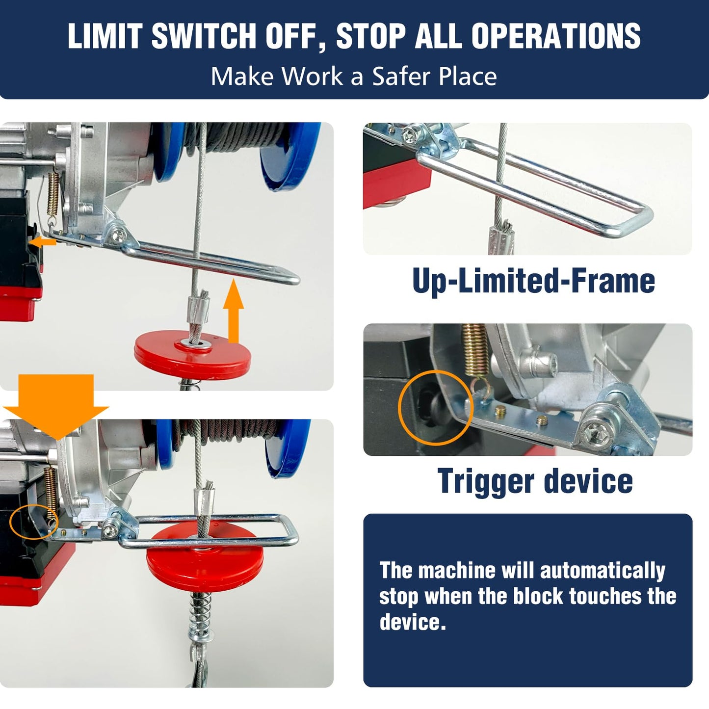 Bigorenda 1760lb Electric Hoist with Remote Control/Wired Control, Electric Hoist 2 in 1, 110v Electric Hoist with Single/Double Slings,65.6/33ft Lifting Height, for Factory Attic Garage Warehouse